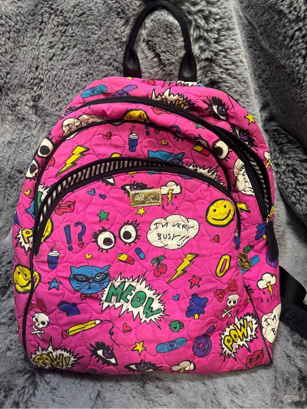 Betsey Johnson Hot Pink Quilted Kids Graphic Backpack